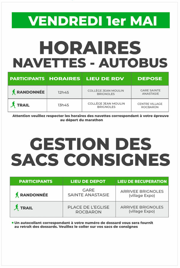 MARATHON VAR PROVENCE VERTE panneau consignes et navettes vendredi 2026